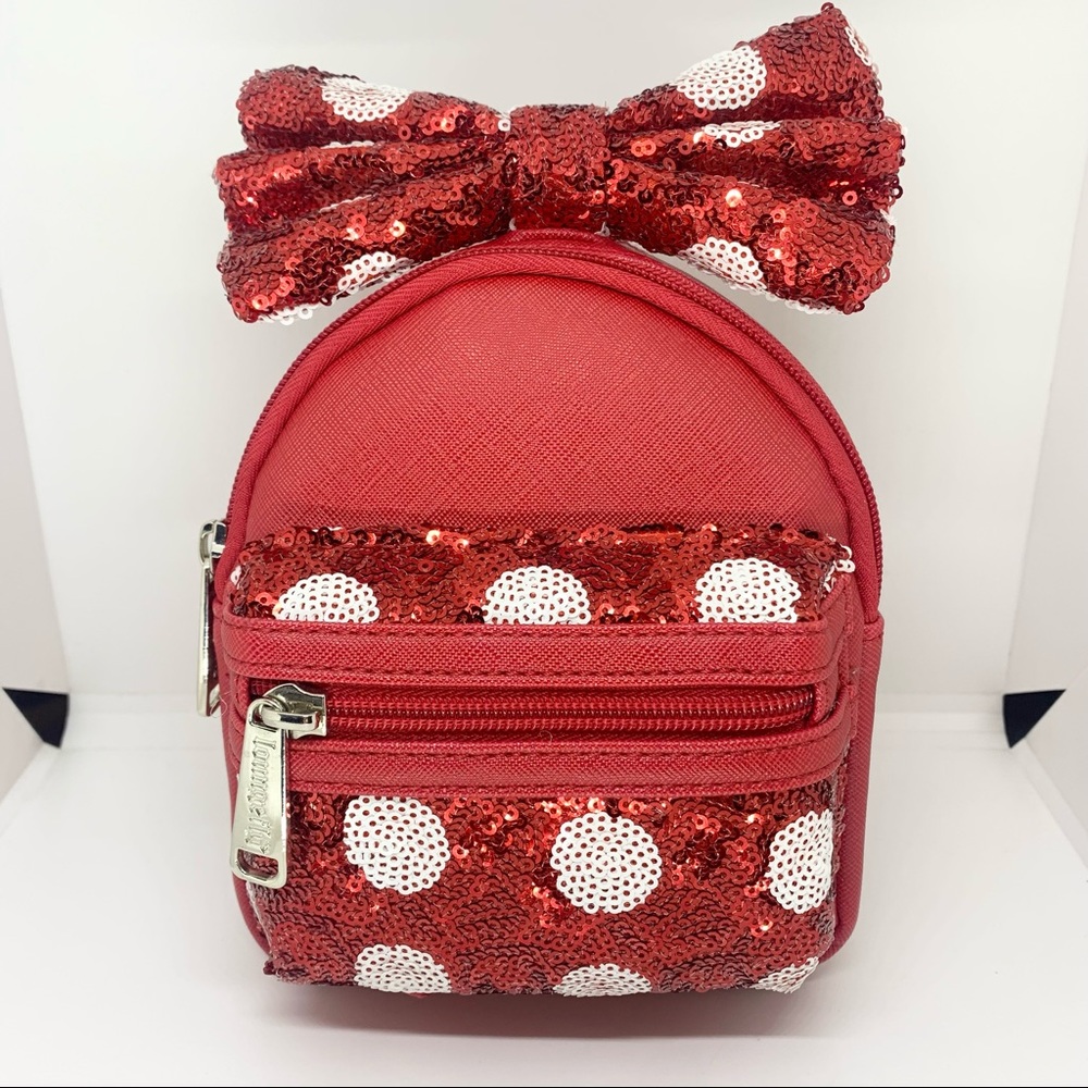 Disney Parks Loungefly Minnie Mouse Red and White Polka Dot Sequin Mini Backpack
